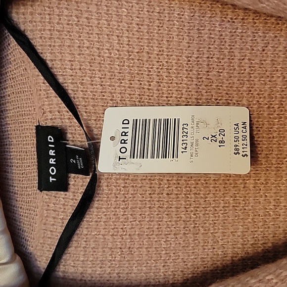 NWT Torrid long cardigan, size 2  Dusty Rose and Black with coordinating buttons - Picture 2 of 6